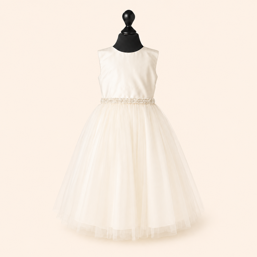 White dress on a mannequin against a white background